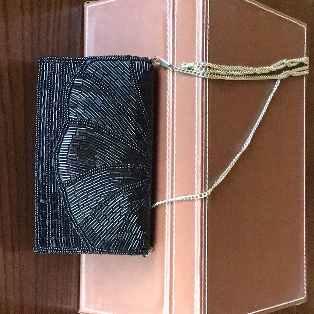 Black Sequin Clutch with Silver Chain